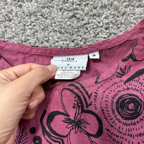 Hot Cotton By Marc Ware Womens S Pink & Black Graphic Print 100% Linen Top - Picture 3 of 9